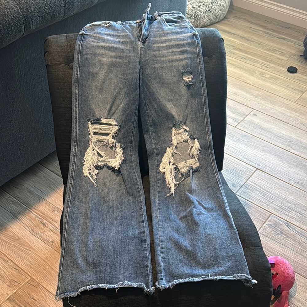 Risen Distressed Blue Boot Cut Jeans